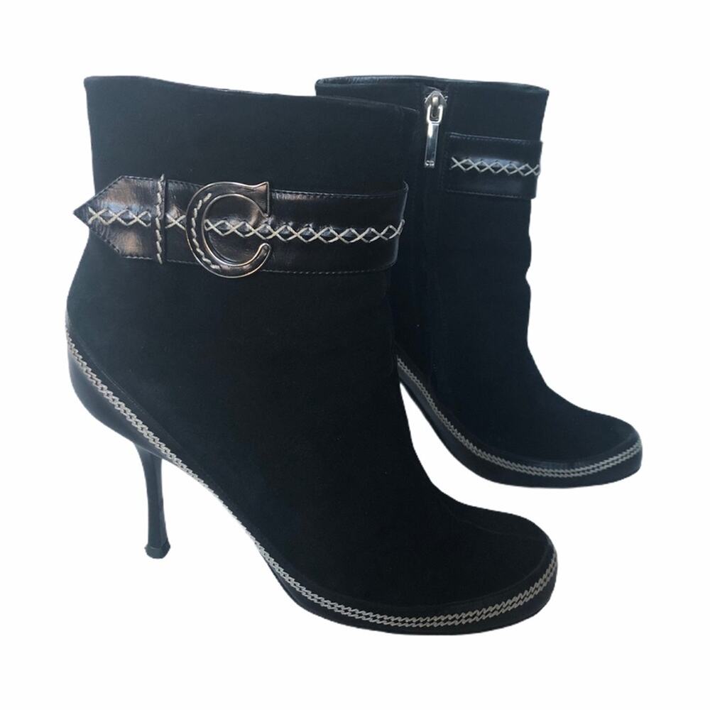 Christian Dior CD Suede Ankle Booties Black 37.5 Galliano Era 2000s Y2K